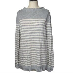 Talbots White Gray Striped Back Zip Sweater L